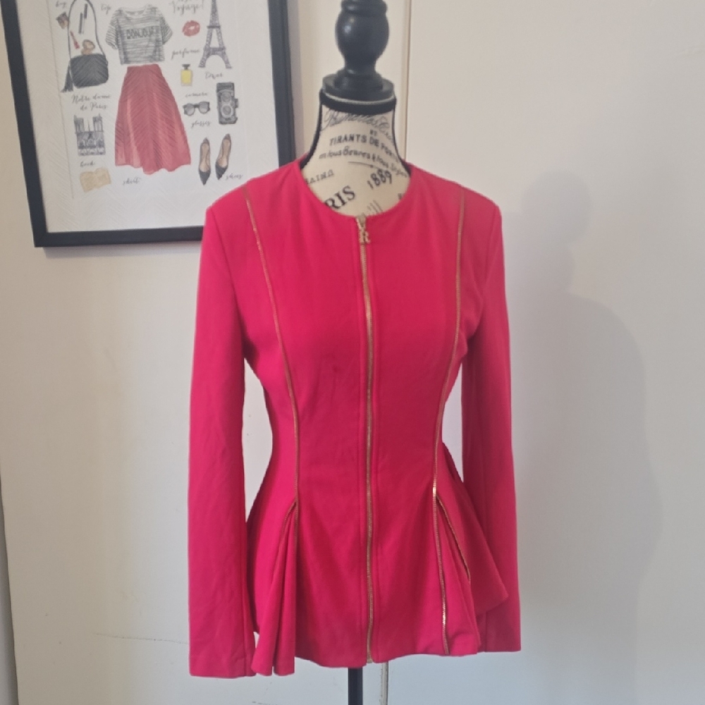 Rinascimento Vibrant Pink Blazer with Gold Accents